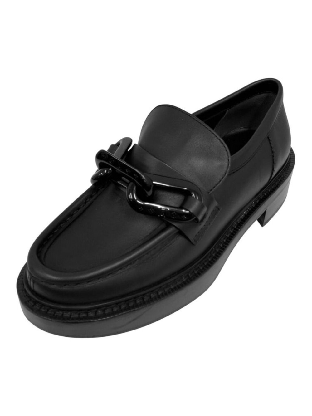 Louis Vuitton Academy Line Leather Loafers Shoes Chain Black